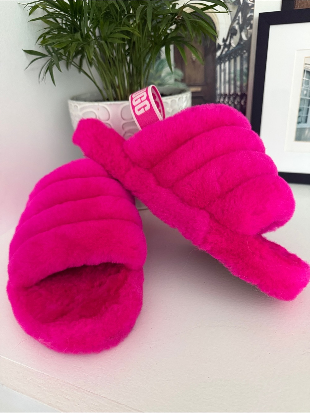 UGG Hot Pink Fluffy Quilted Slide Slippers | Women’s Size 8